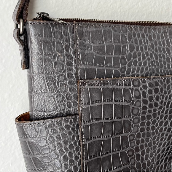 Patricia Nash Leather Croc Embossed Crossbody Bag Purse-Gray-Zipper-EUC-Classic - Picture 6 of 16